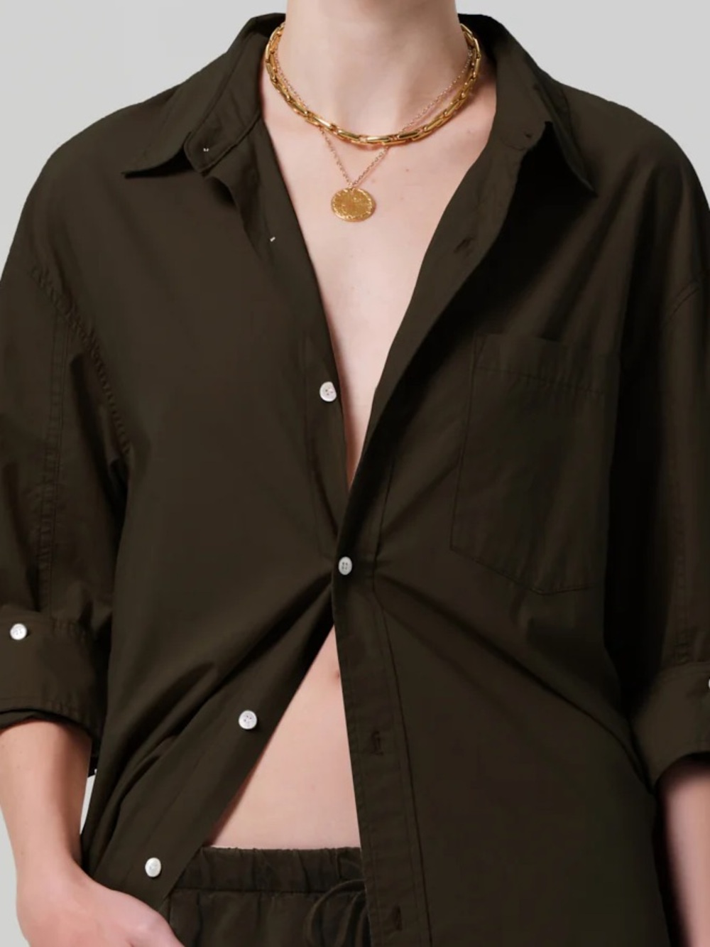 Banana Republic Cropped Olive Button-Front Shirt